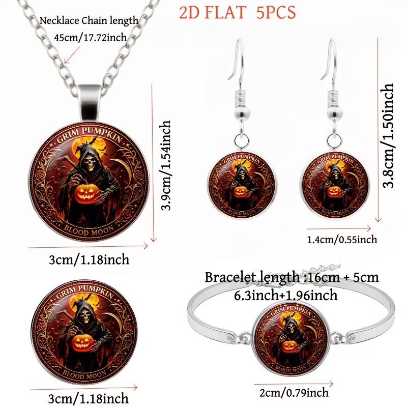 5pc Gothic Grim Reaper Themed Jewellery Set for Women